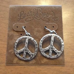 NWT Lucky Brand silver peace sign earrings